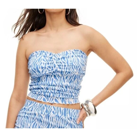 Diane Von Furstenberg Size Small 4/6 Blue Sea Twig Tube Top w/ Optional Straps - Picture 2 of 8